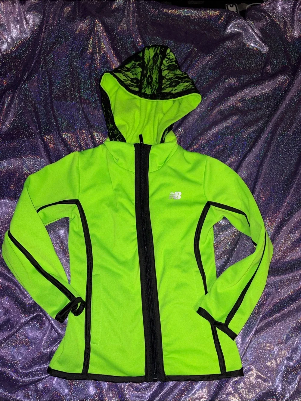 Girls Lime Green Lace New Balance Zip Up Hoodie